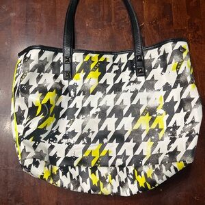 L.A.M.B. Gwen Stefani Stylish Black and Yellow Houndstooth Tote Bag Vintage 2003